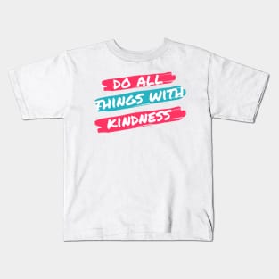 Red and Teal Brushstroke Kindness Typography Kids T-Shirt